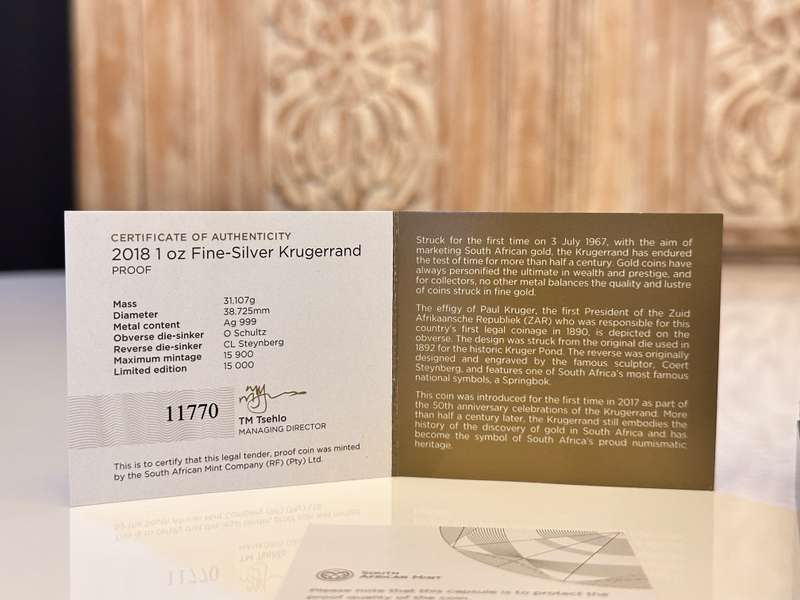 2018 1oz Fine-Silver Proof KRUGERRAND with Box & Certificate