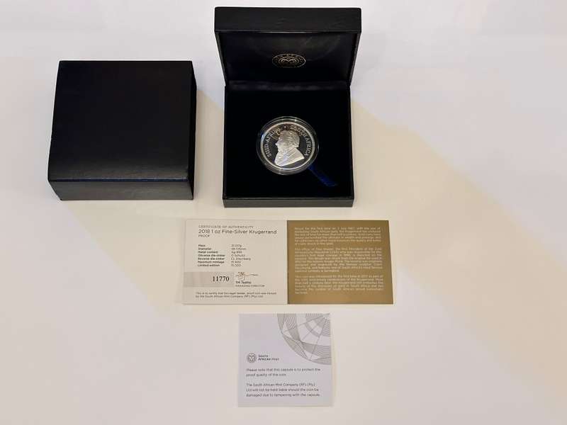 2018 1oz Fine-Silver Proof KRUGERRAND with Box & Certificate