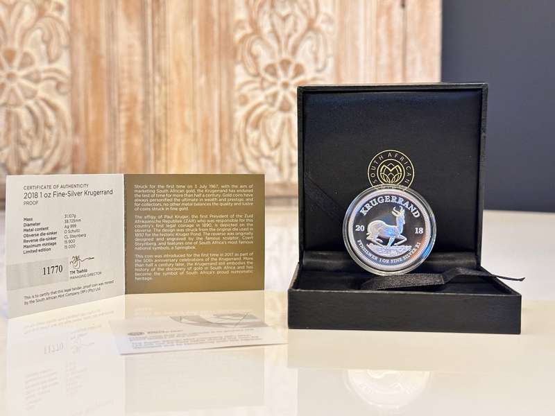 2018 1oz Fine-Silver Proof KRUGERRAND with Box & Certificate