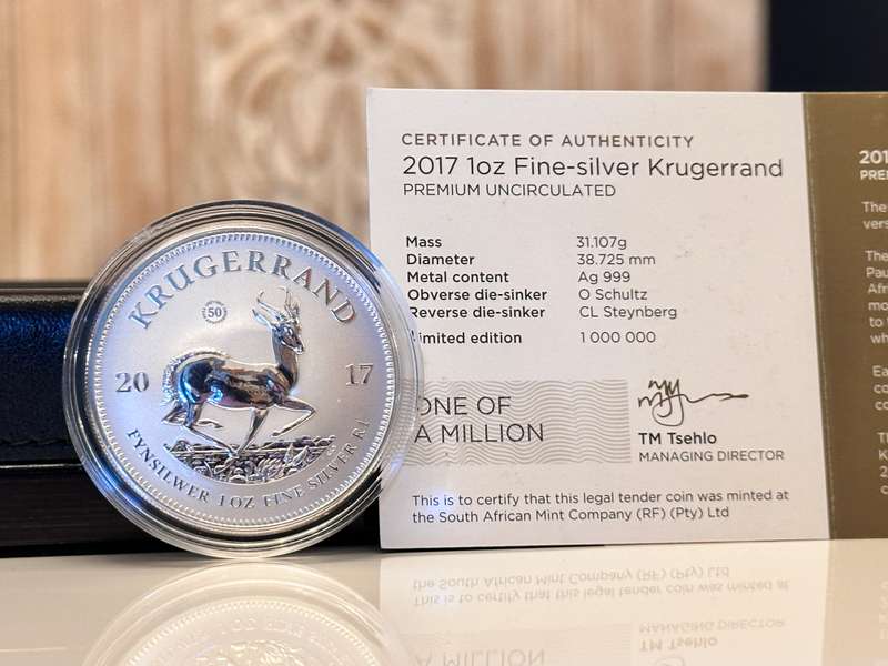 2x 2017 1oz Fine Silver KRUGERRAND in Capsule with Certificate - Bid per coin