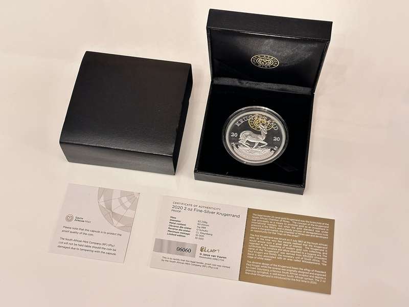 2oz Silver Proof Krugerrand 2020 - In Original SA Mint box with Certificate