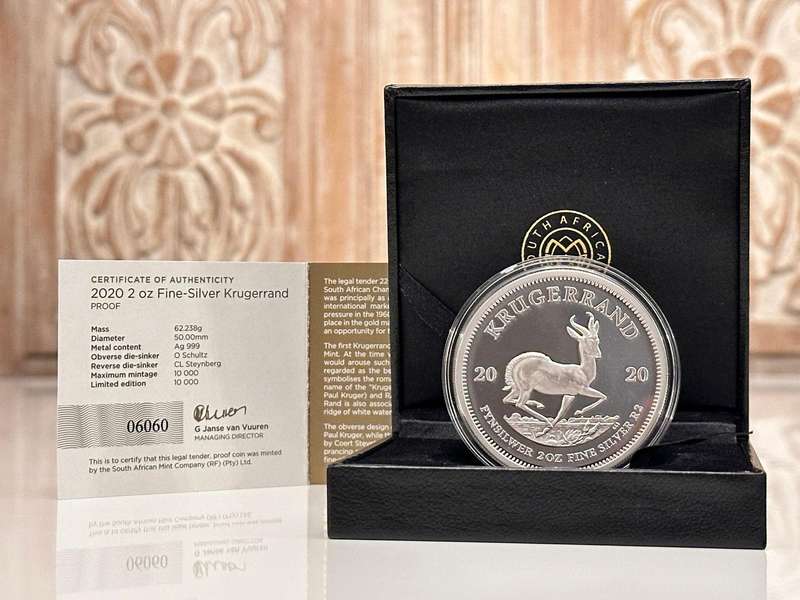2oz Silver Proof Krugerrand 2020 - In Original SA Mint box with Certificate
