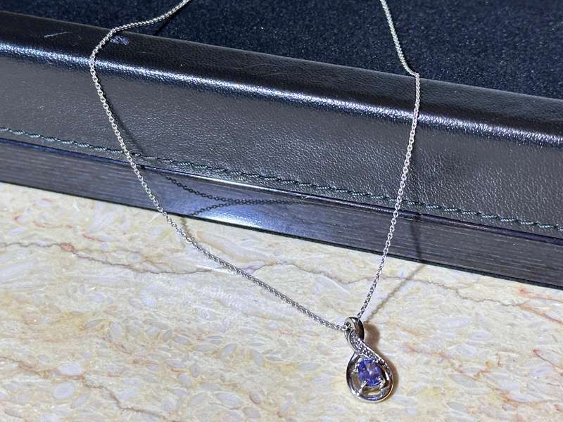 9CT White Gold Necklace with Tanzanite Silver Pendant