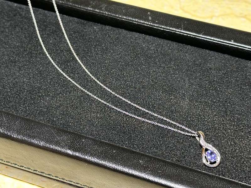 9CT White Gold Necklace with Tanzanite Silver Pendant