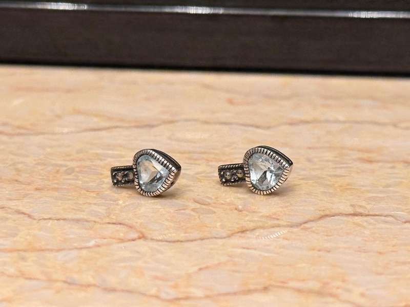 Exquisite Vintage Silver Topaz & Marcasite Earrings