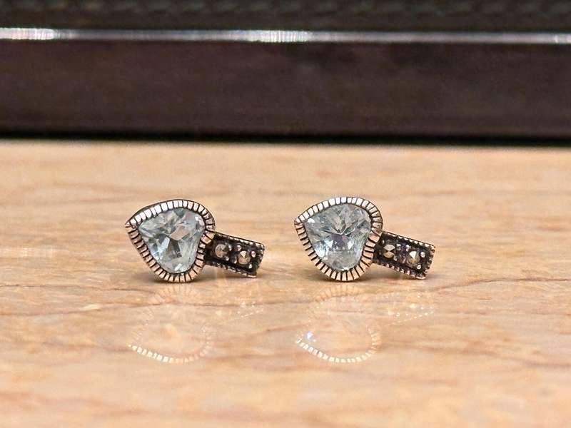 Exquisite Vintage Silver Topaz & Marcasite Earrings