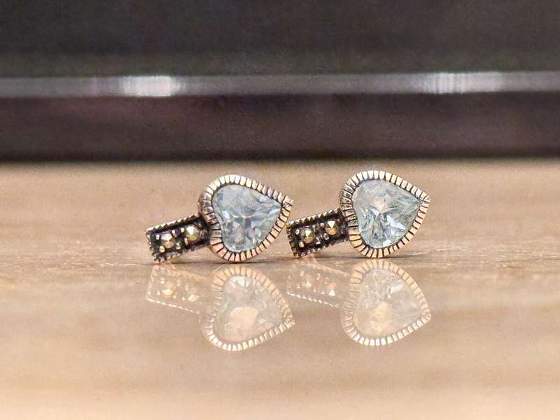 Exquisite Vintage Silver Topaz & Marcasite Earrings