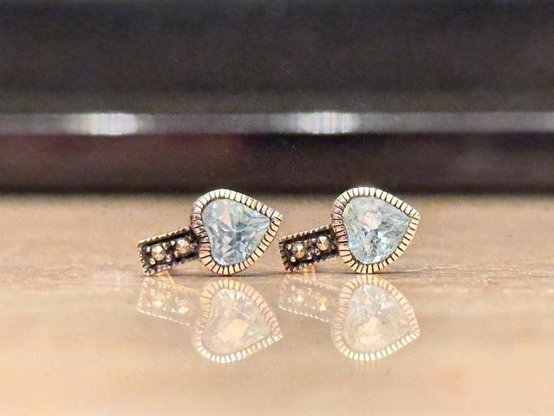 Exquisite Vintage Silver Topaz & Marcasite Earrings