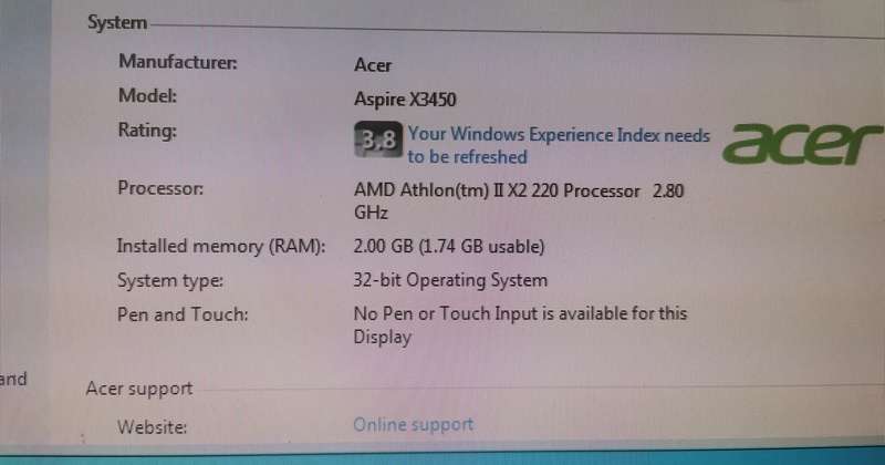 Aspire X3450 Desktop - 500GB HDD/ 2GB RAM - Windows 7 Starter (licensed)