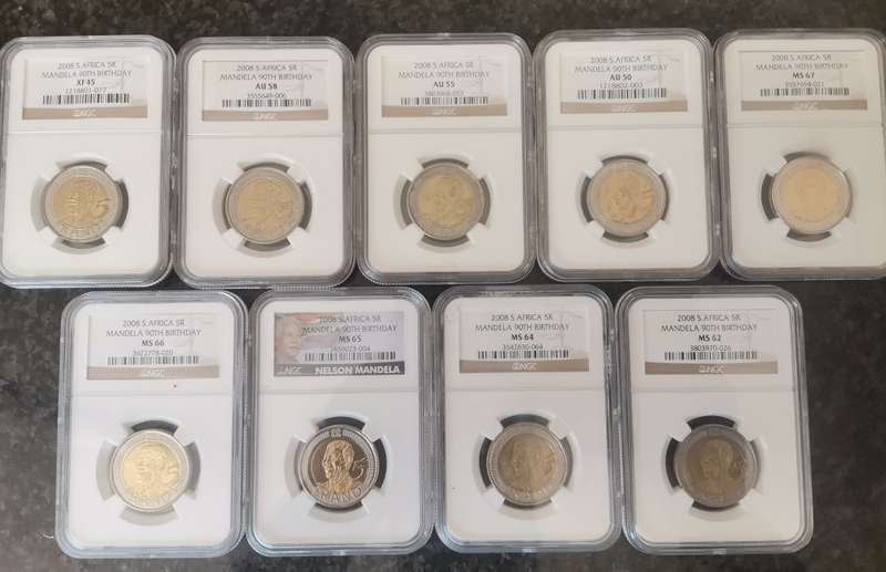 NGC Graded - 2008 R5 Mandela 90TH Birthday - Set of 9 coins - Bid per set