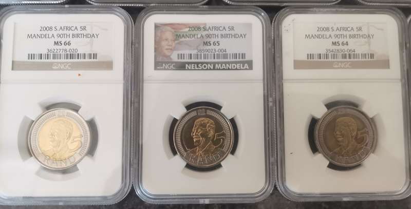 NGC Graded - 2008 R5 Mandela 90TH Birthday - Set of 9 coins - Bid per set