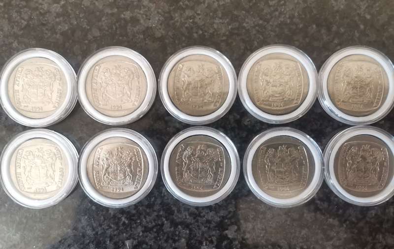 10 x 1994 Presidential Inauguration R5 Coins - Bid per coin to take the lot
