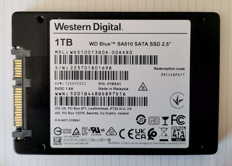 WD Blue SA510 - SATA SSD - 1TB - Excellent condition