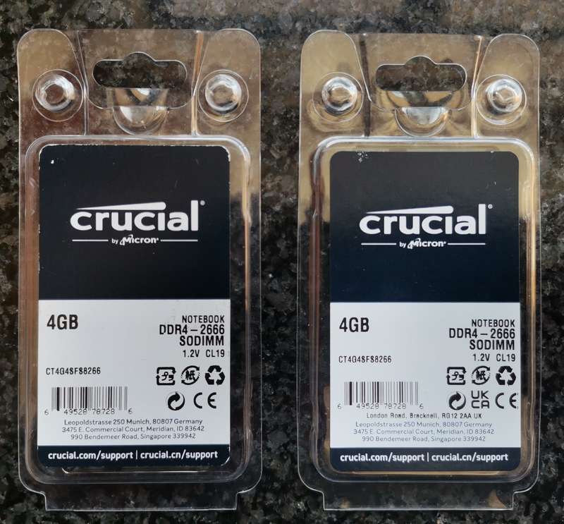 Crucial 4GB Notebook RAM DDR4 - 2666 Sodimm - NEW (2 available)