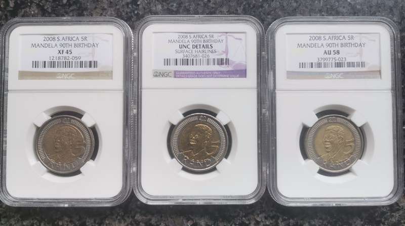 NGC Graded - 2008 R5 Mandela 90TH Birthday - Set of 3 coins - Bid per set