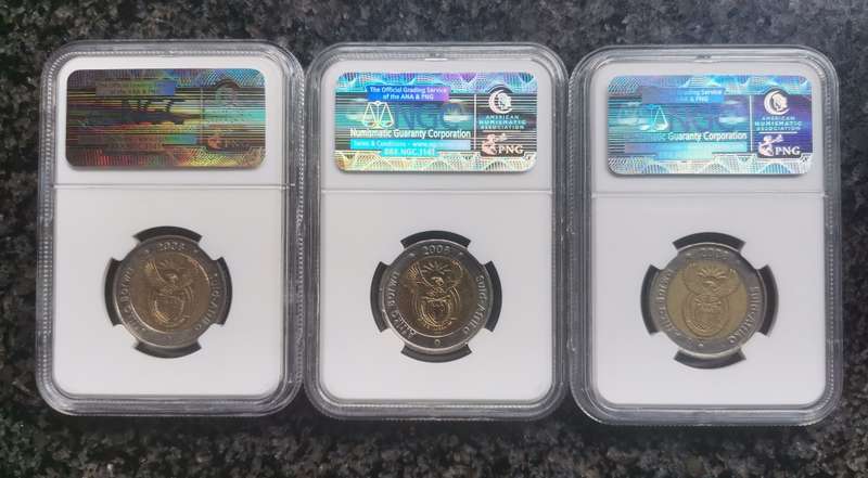 NGC Graded - 2008 R5 Mandela 90TH Birthday - Set of 3 coins - Bid per set
