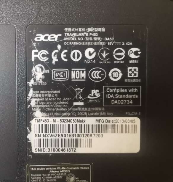 Acer Travelmate P453 Laptop - Sold as is for spares or repairs