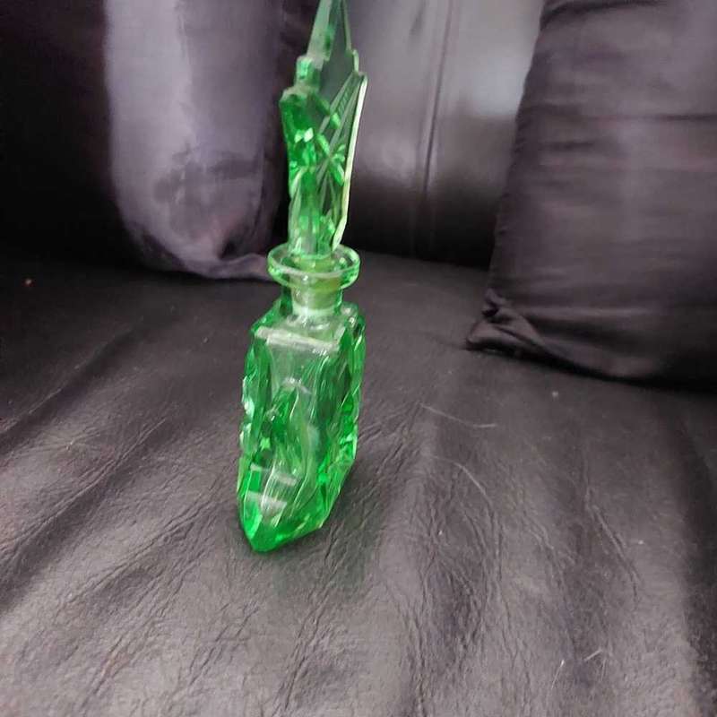 Vintage Green Glass Perfume Bottle Art Deco