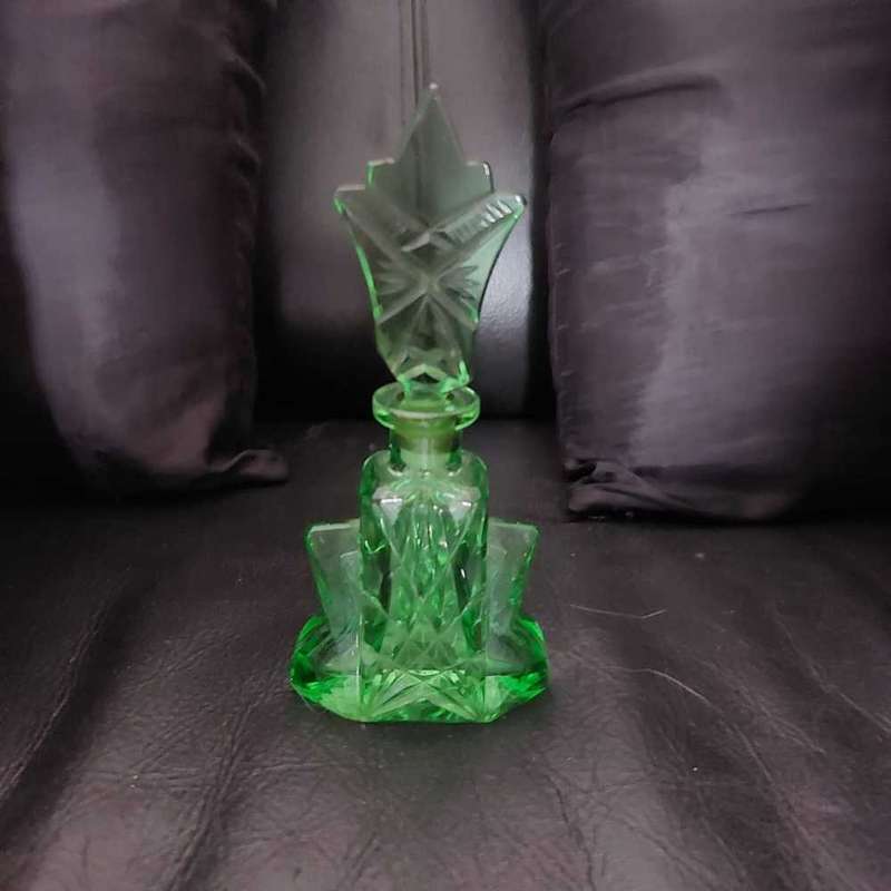Vintage Green Glass Perfume Bottle Art Deco