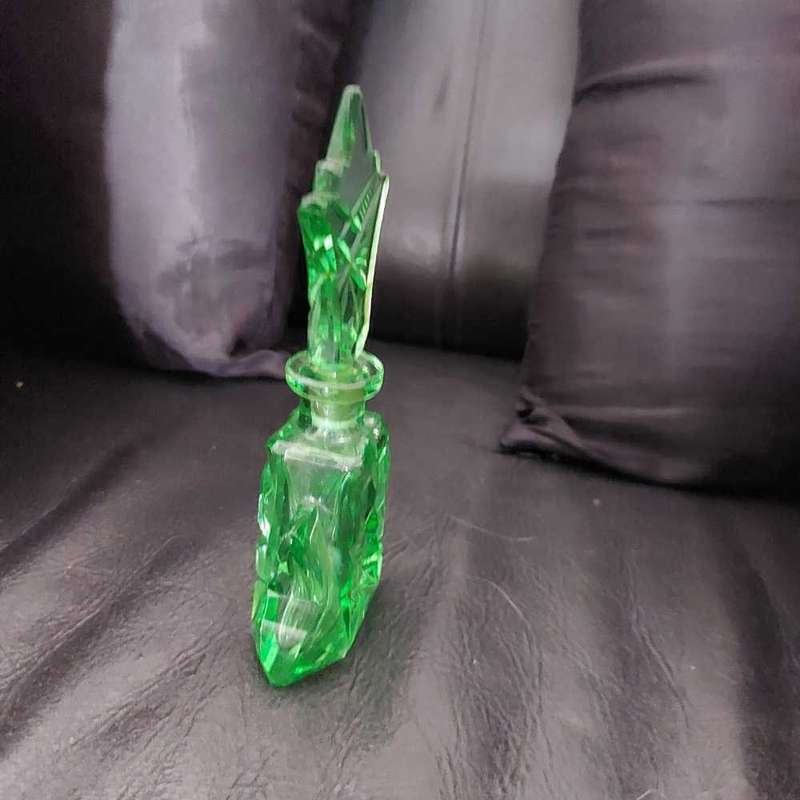 Vintage Green Glass Perfume Bottle Art Deco