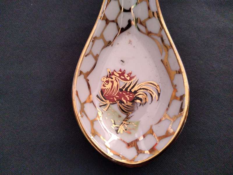 Vintage Porcelain Chinese Soup Spoons with hand printed Old Man