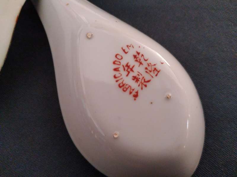 Vintage Porcelain Chinese Soup Spoons with hand printed Old Man