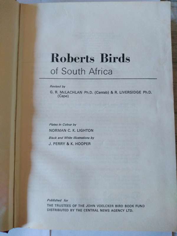 Robert's Birds of South africa by Mclachlan and Liversidge -1975
