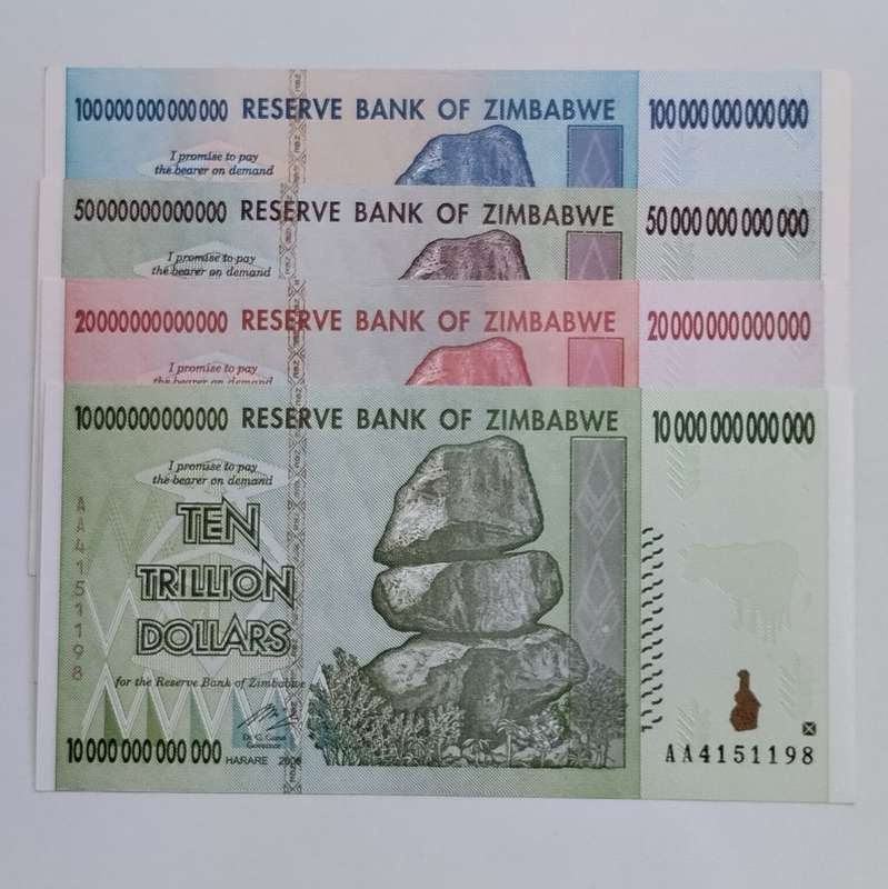 UNC Set of Trillion Dollar Zimbabwe Notes (4 Notes) #N0005