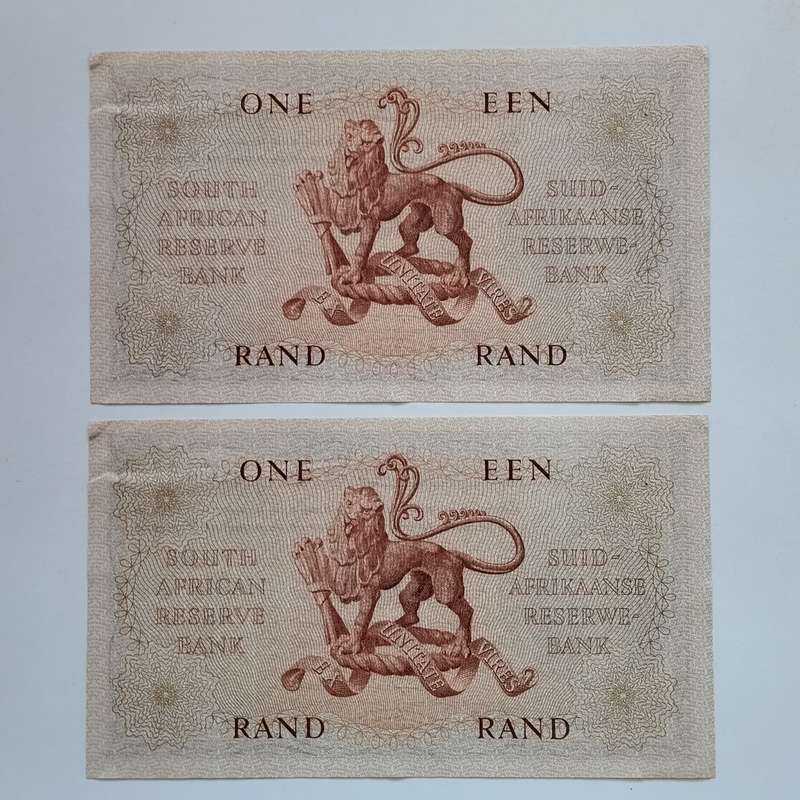 2x One Rand MH de Kock Notes in Sequence #N0016