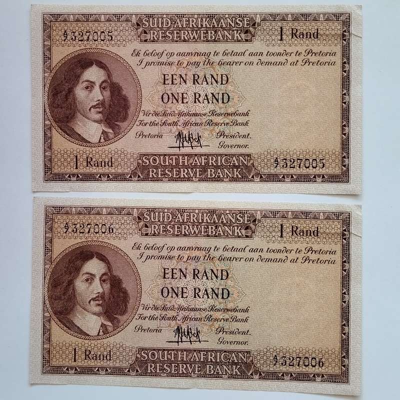2x One Rand MH de Kock Notes in Sequence #N0016
