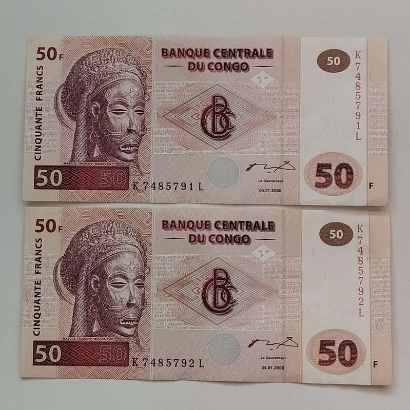 50 Francs Congo Notes in Sequence (7485791-7485792) #N0020