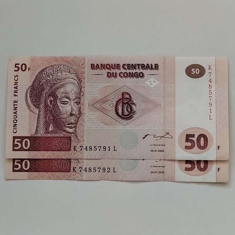 50 Francs Congo Notes in Sequence (7485791-7485792) #N0020