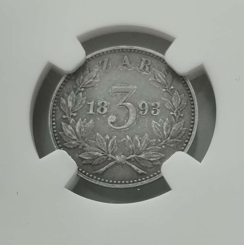 1893 ZAR 3 Pence NGC AU55 #C0116