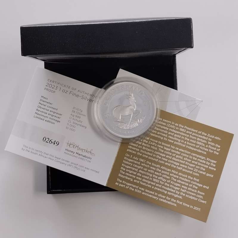 2023 Proof 1oz Silver Krugerrand in Box with COA #C0118