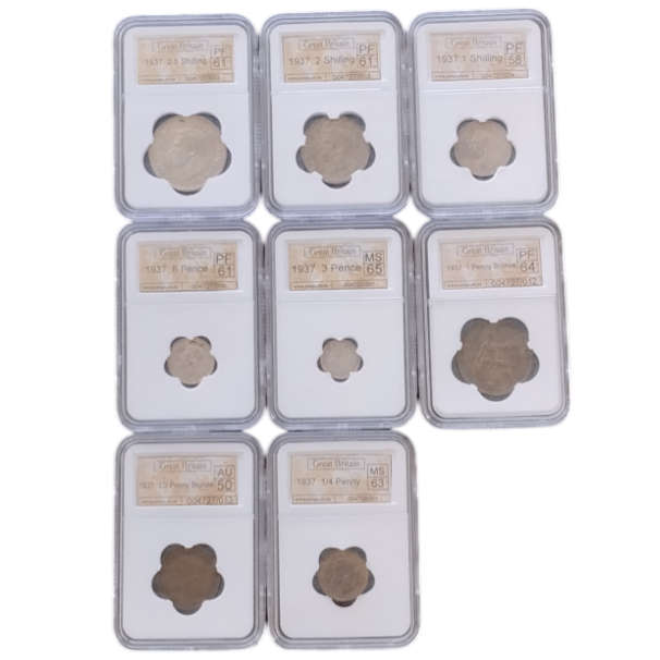 Graded Partial 1937 UK Specimen Set (8 Coins) #C0119