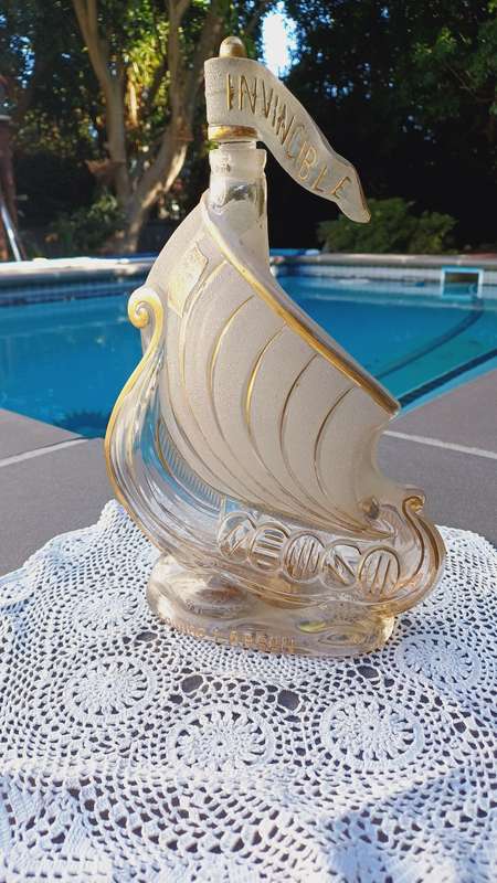 Vintage Cognac Larsen Invincible Glass Sailing Ship Shaped Bottle Decanter