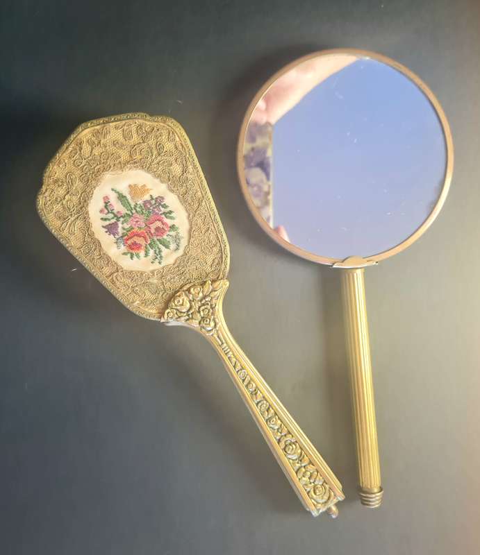 Vintage hairbrush and mirror, two sided, magnifier.