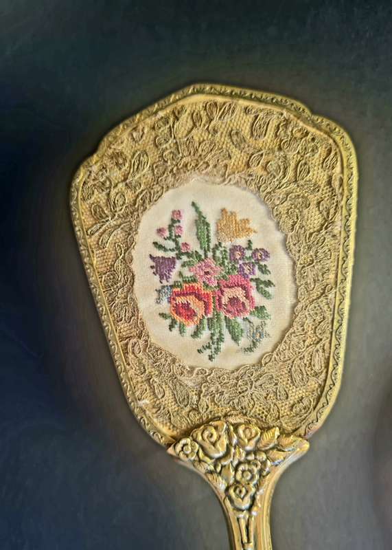 Vintage hairbrush and mirror, two sided, magnifier.