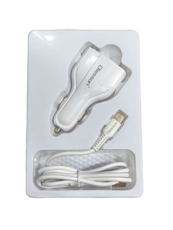 Fast Charging - 3 Port Car Charger 2 USB And 1 Type C  With Type Cable