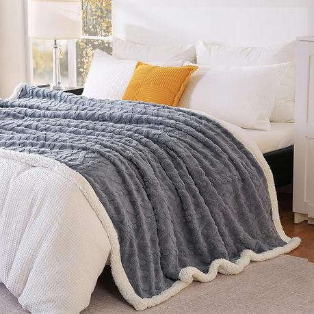 Luxury XL Thick Sherpa Fleece Blanket - 200 x 230 cm - Grey