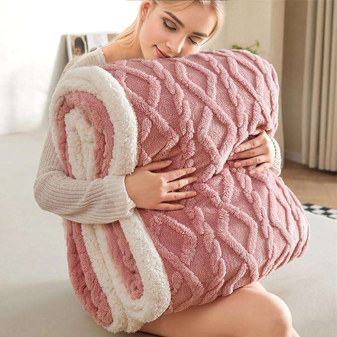 Luxury XL Thick Sherpa Fleece Blanket - 200 x 230 cm - Pink