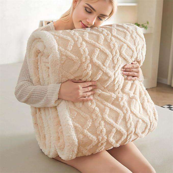 Luxury XL Thick Sherpa Fleece Blanket - 200 x 230 cm - Beige