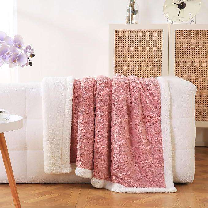 Luxury XL Thick Sherpa Fleece Blanket - 200 x 230 cm - Pink
