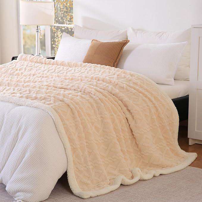Luxury XL Thick Sherpa Fleece Blanket - 200 x 230 cm - Beige