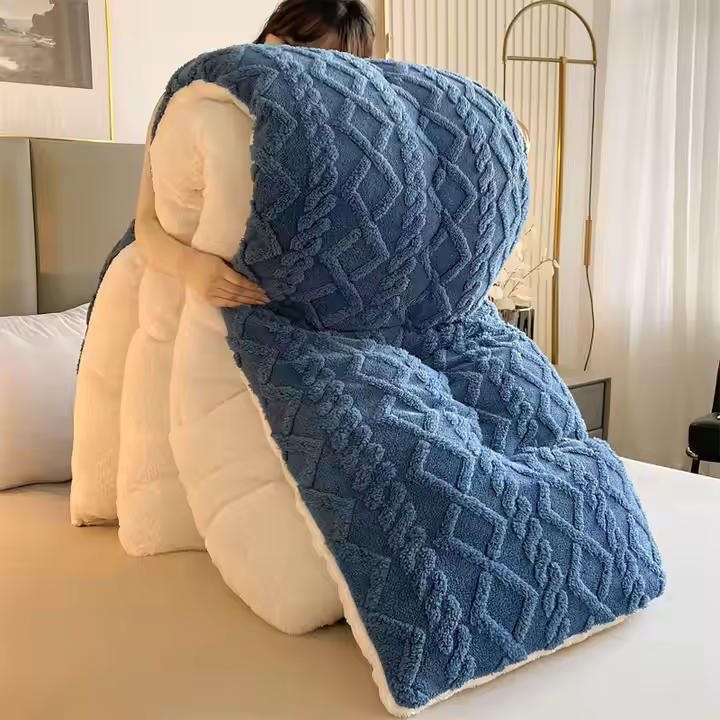 Luxury XL Thick Sherpa Fleece Blanket - 200 x 230 cm - Blue