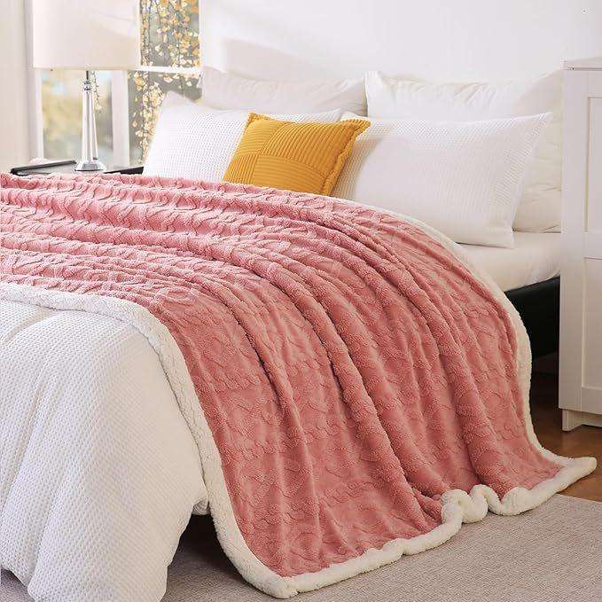 Luxury XL Thick Sherpa Fleece Blanket - 200 x 230 cm - Pink