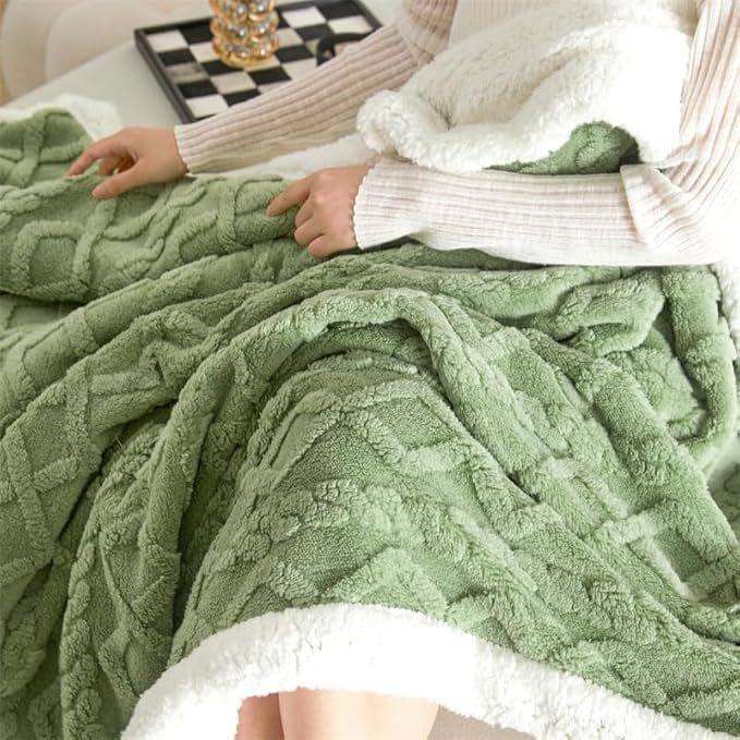 Luxury XL Thick Sherpa Fleece Blanket - 200 x 230 cm - Green