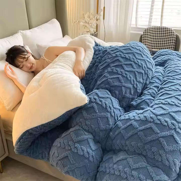 Luxury XL Thick Sherpa Fleece Blanket - 200 x 230 cm - Blue