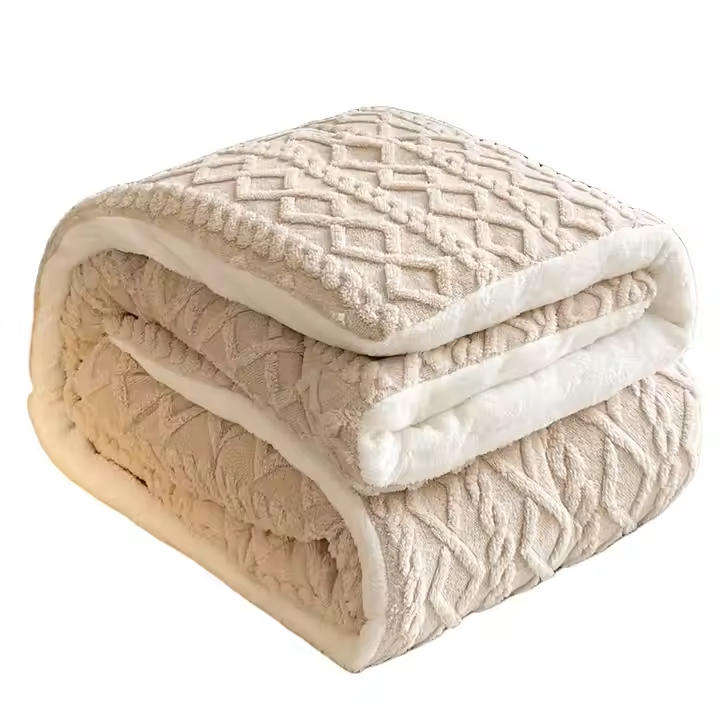 Luxury XL Thick Sherpa Fleece Blanket - 200 x 230 cm - Beige