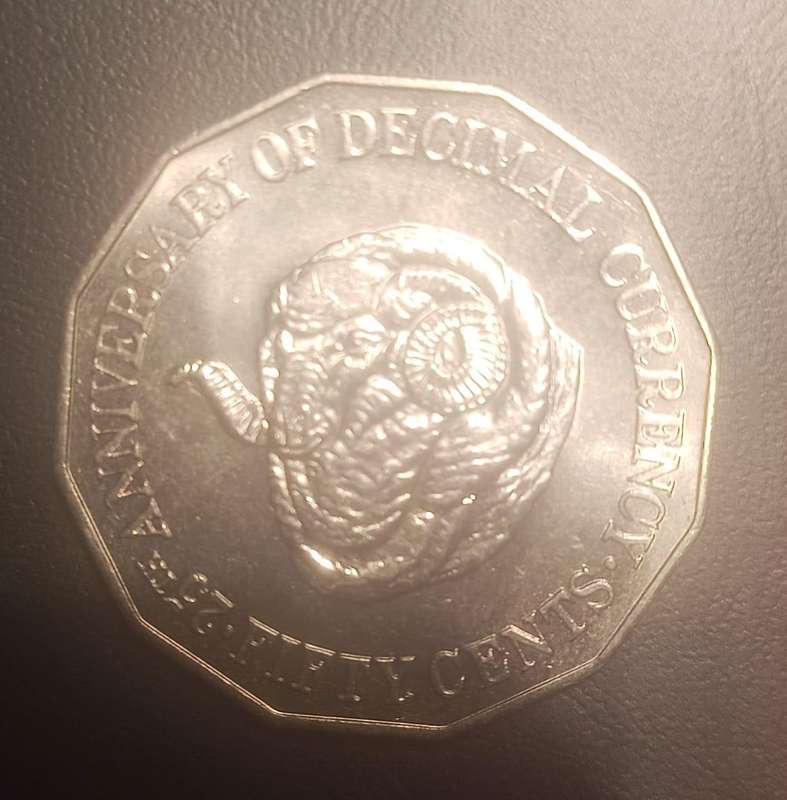 1991 Rams Head fifty cent coin 50c 25th Anniversary Royal Australian Mint-Decimal Change Over